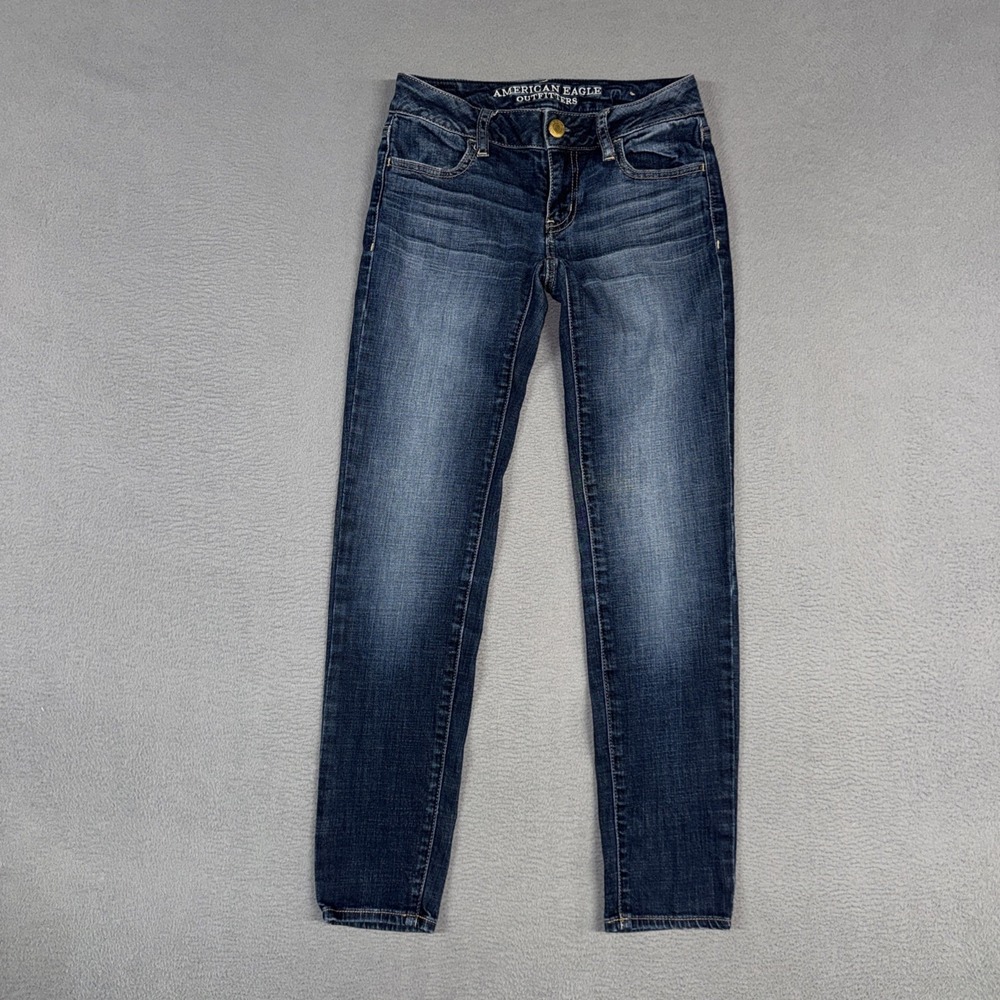 American Eagle Jeans Womens 00 Short Blue Jegging Super Stretch Distressed Denim